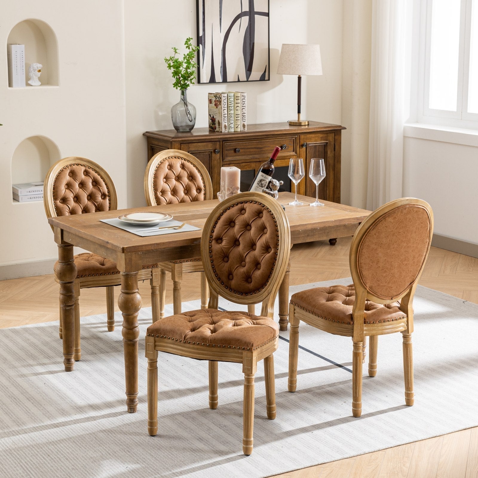 Set of 2 French Style Solid Wood Antique Dining Chairs