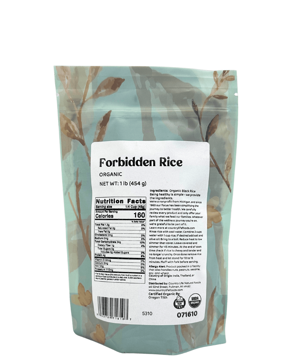 Forbidden Rice, Black, Organic (Black Pearl Rice)
