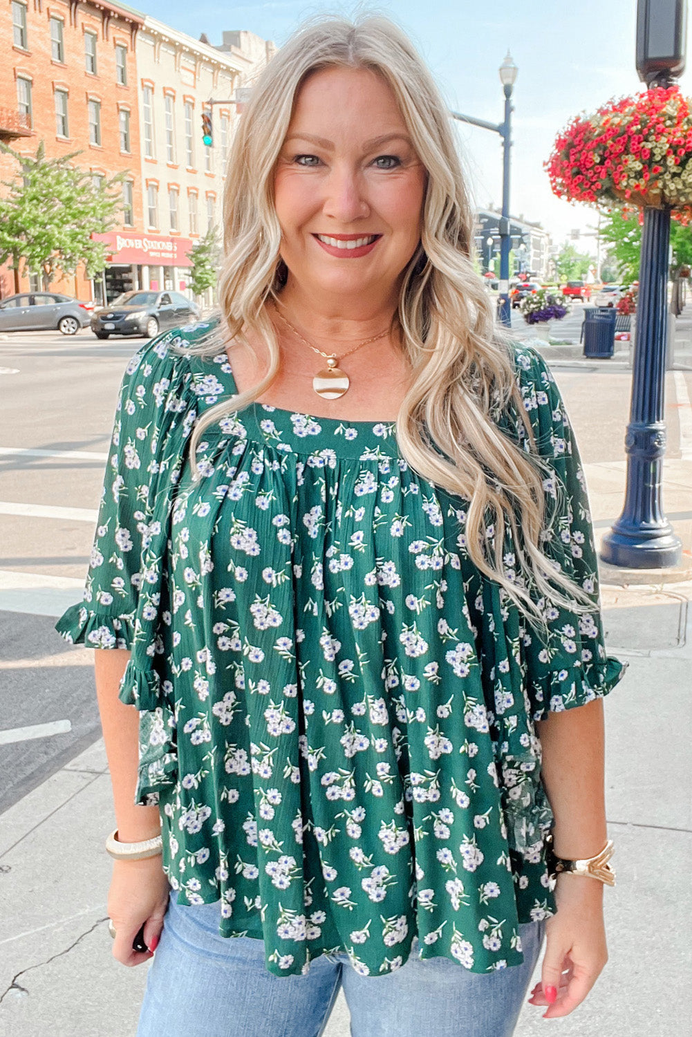 Adelynn Square Ruffled Trim PLUS Blouse