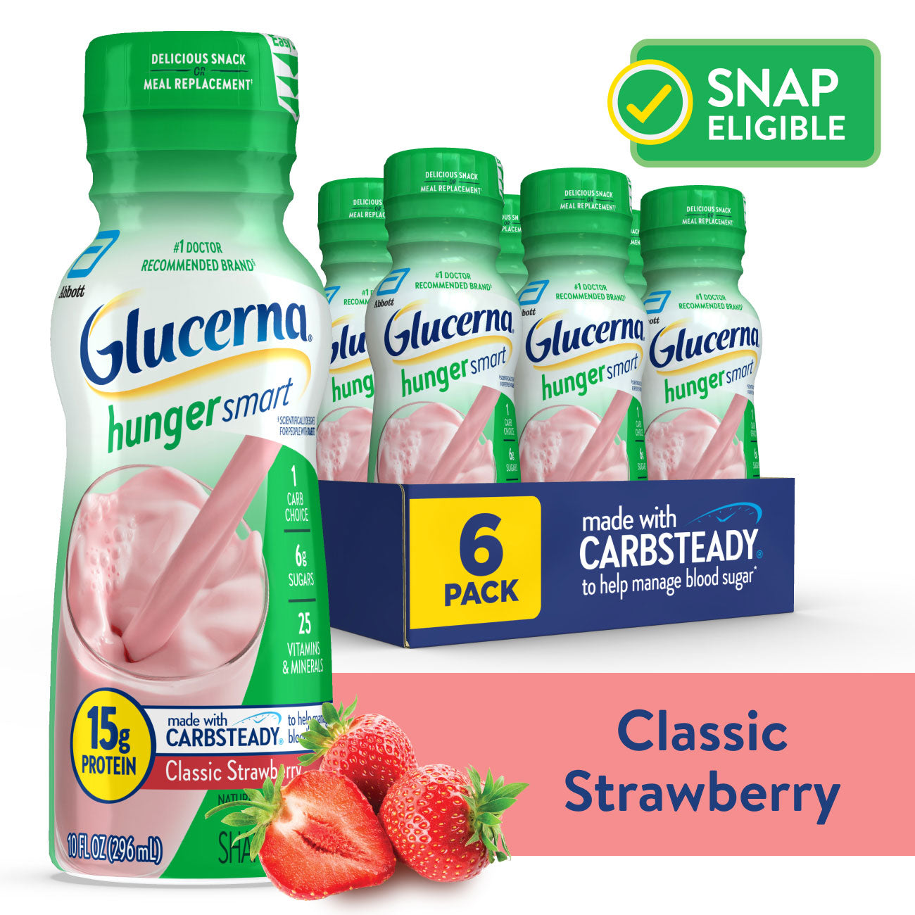 Glucerna Hunger Smart Diabetes Nutritional Shake Creamy Strawberry 10 Oz 6 Ct Liquid