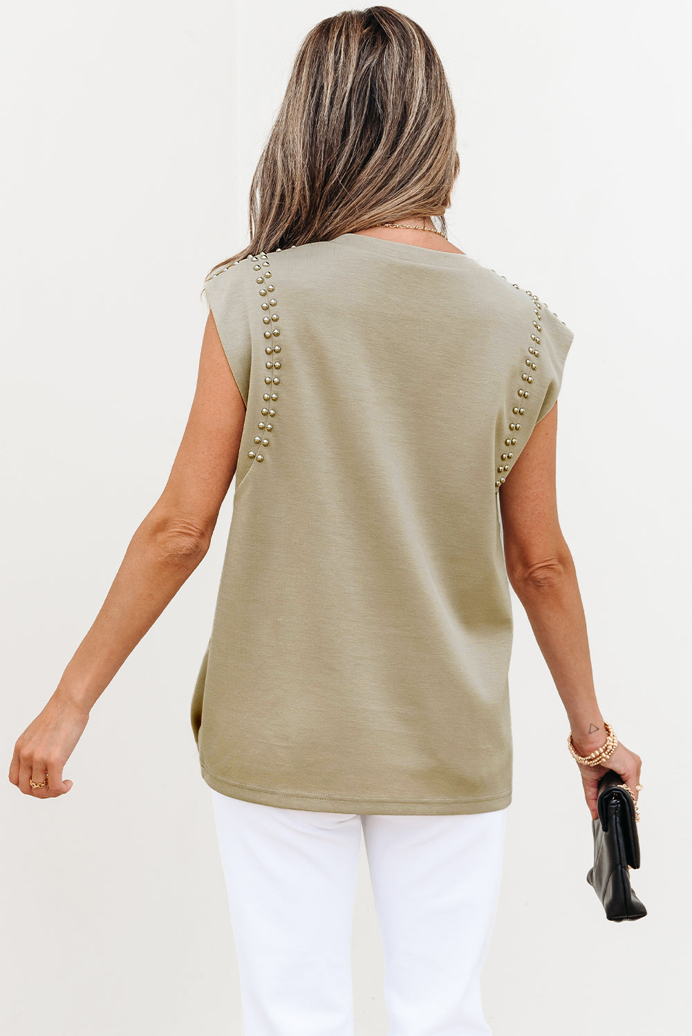 Julietta Studded Cap Sleeve Round Neck Top