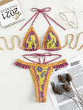 Halter Swimsuit Yellow Banded Bikini Bijini Three-Point Swimsuit