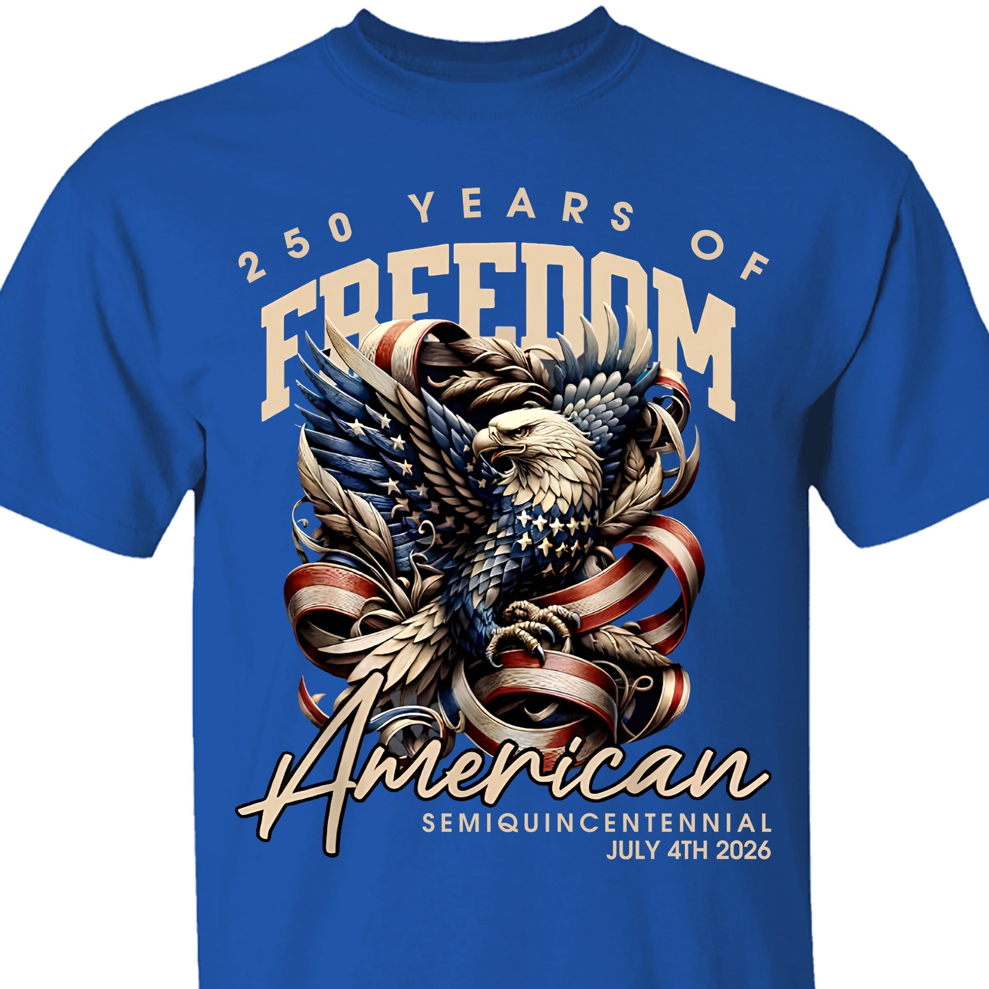 250 Years Of Freedom shirt with bald eagle and stars and stripes design celebrating USA 250th anniversary