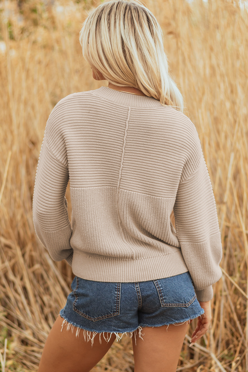 Delaney Texture Knitted Puff Sleeve Sweater