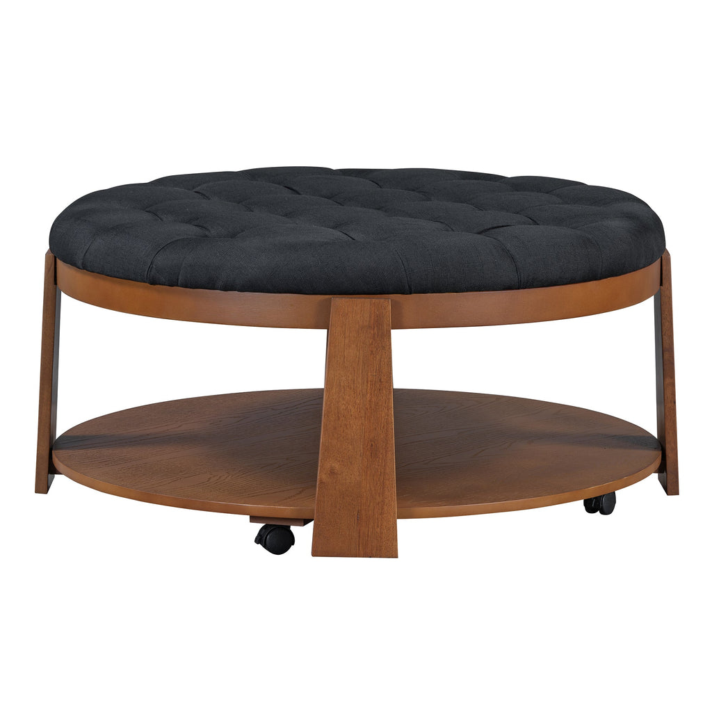 Modern Large Round Ottoman and Coffee Table 2-Tier