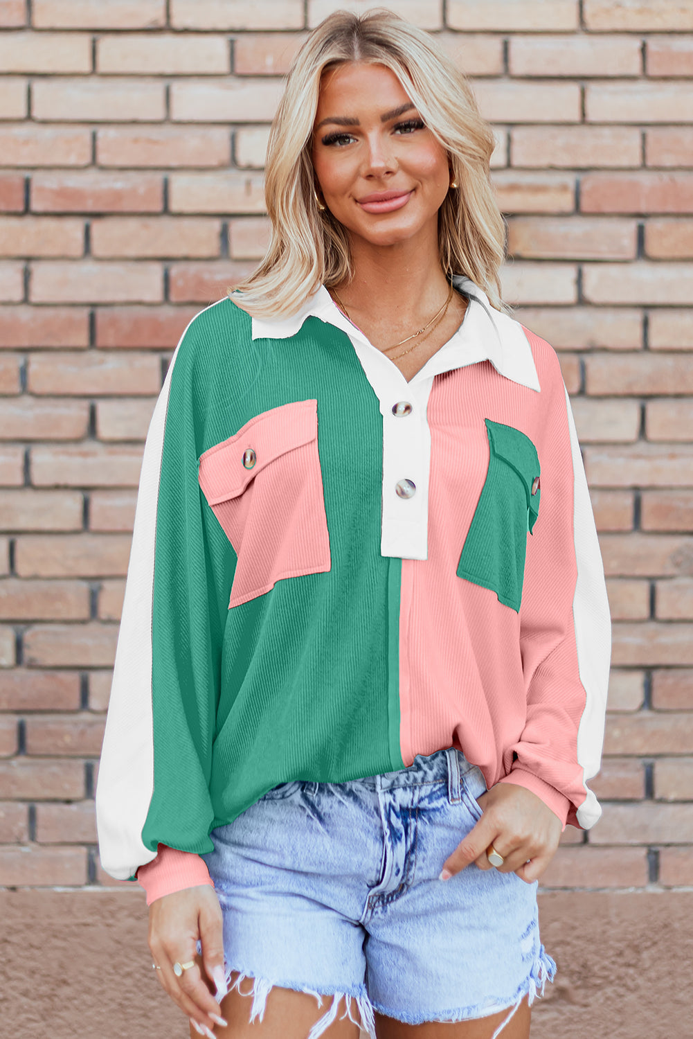 Kehlani Ribbed Collared Oversized Sweatshirt