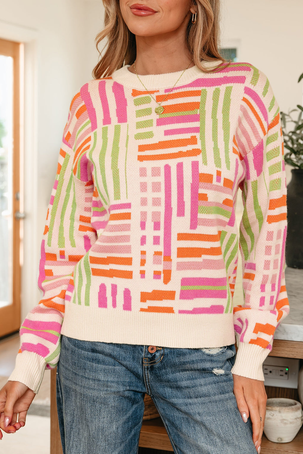 Tru Pattern Puff Sleeve Sweater
