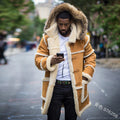 Men's Solid Color Stitching Casual Slim Lapel Hooded Jacket