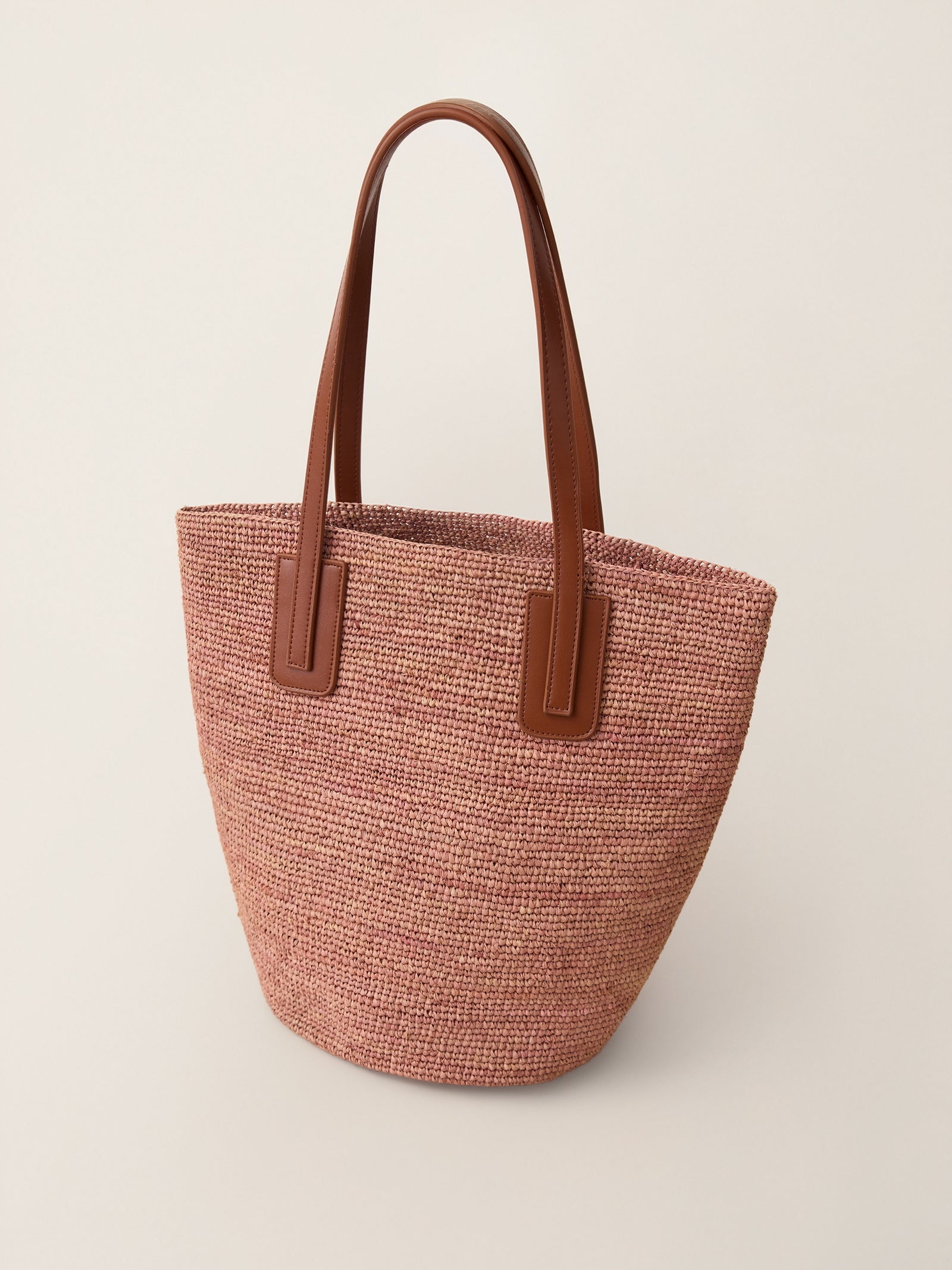 Handwoven Raffia Medium Tote Bag With Leather Handles