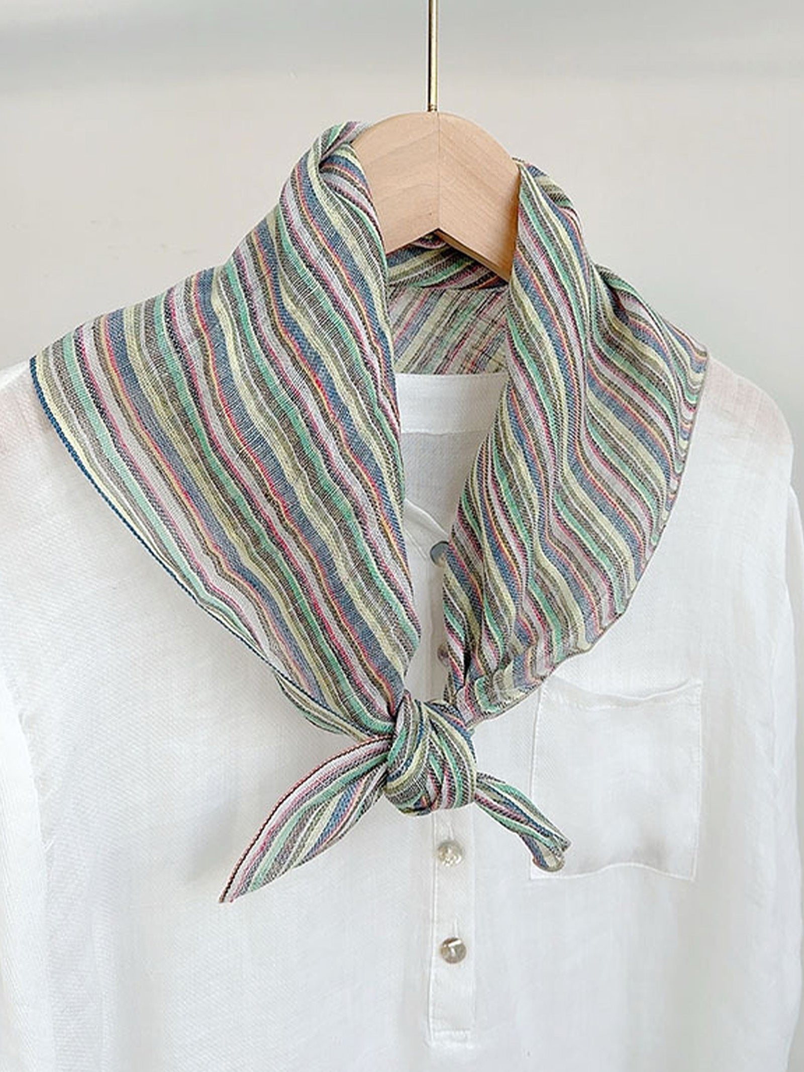 100% Linen Striped Woven Light Square Scarf