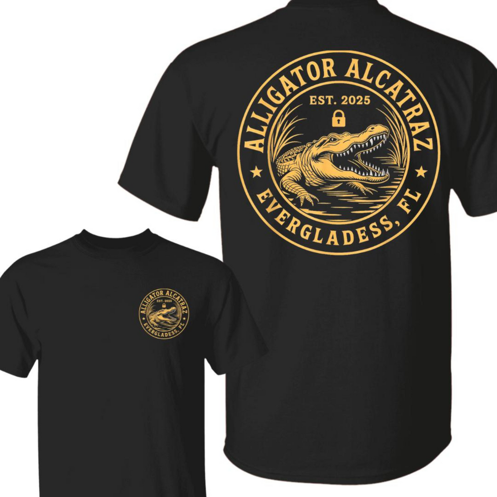 Alligator Alcatraz Florida T-Shirt – Funny Everglades Retro Graphic Tee, Dark Humor Cotton Shirt for Men & Women