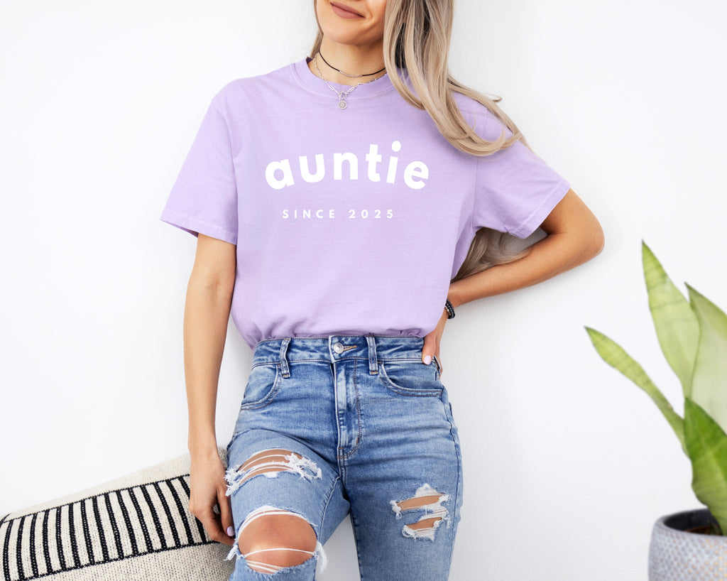 Aunt Personalized Est Year Comfort Colors Graphic Tees (Sportan Font)