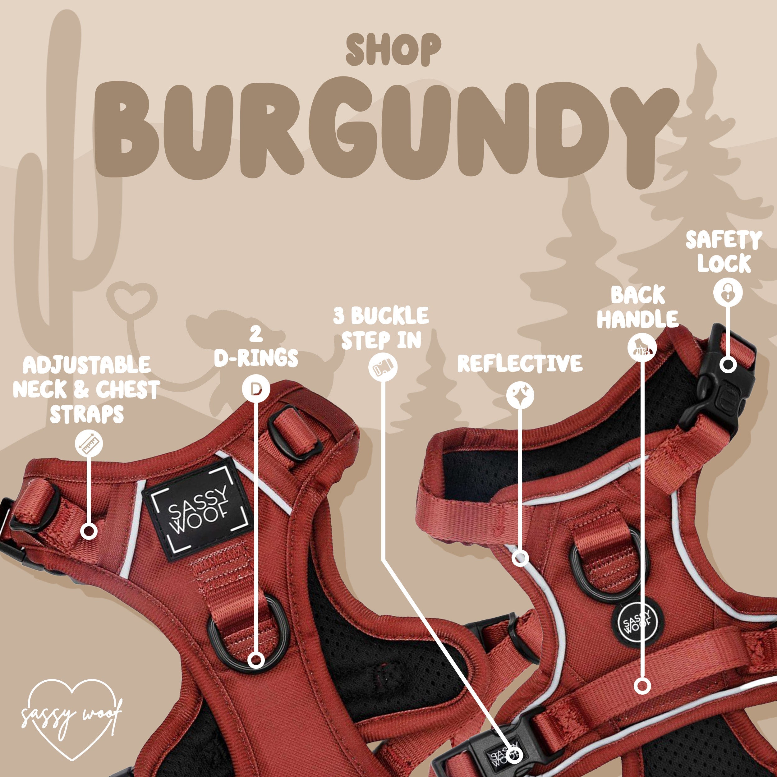 Dog Step-in Harness - Burgundy