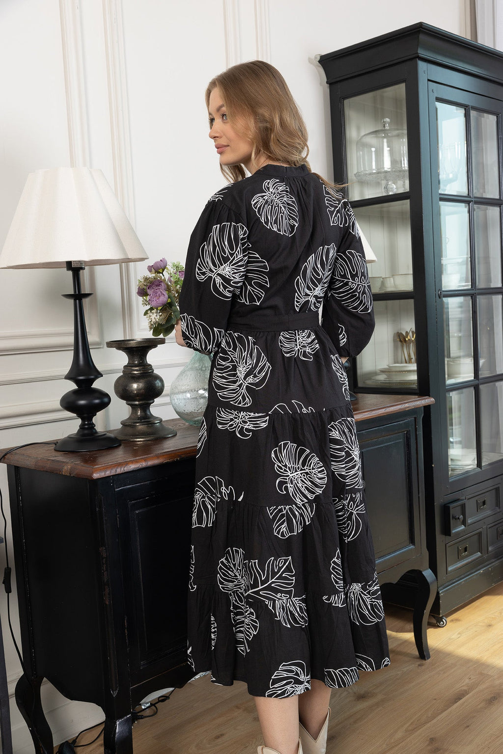 Botanica Moon Maxi Dress in Shadow Black