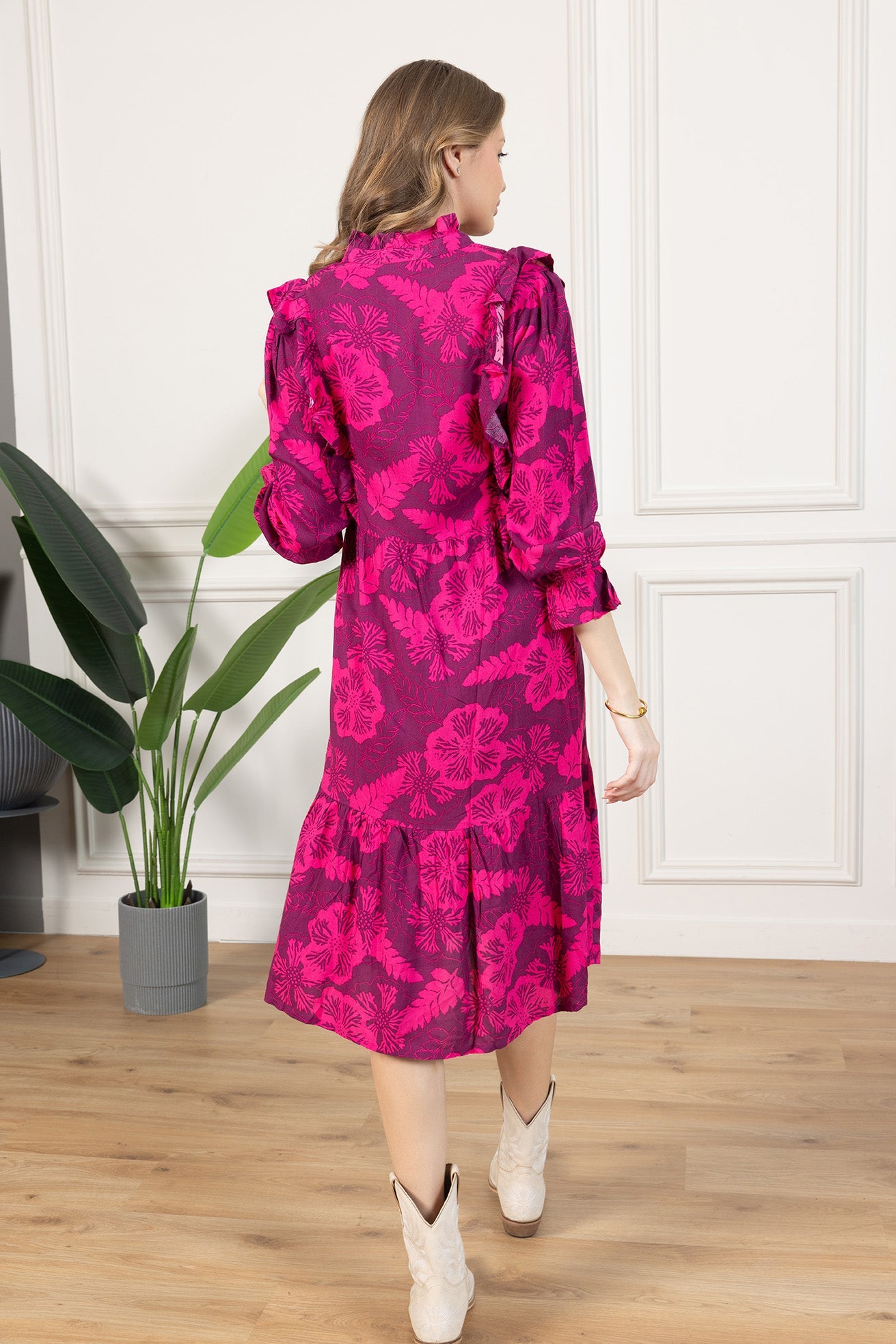 Spring Carnival Ruffle Dress in boysenberry color