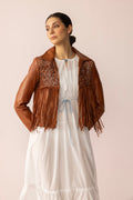 Boheme Braids Leather Jacket in Maple Brown