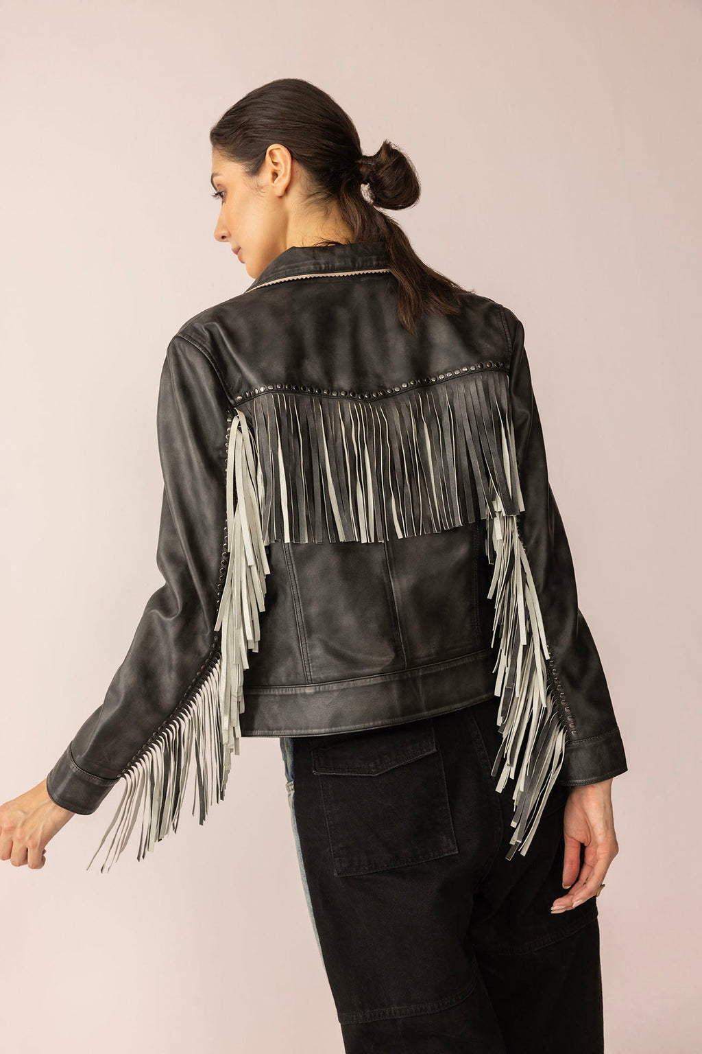 Midnight Maverick Leather Jacket in Shadow Black