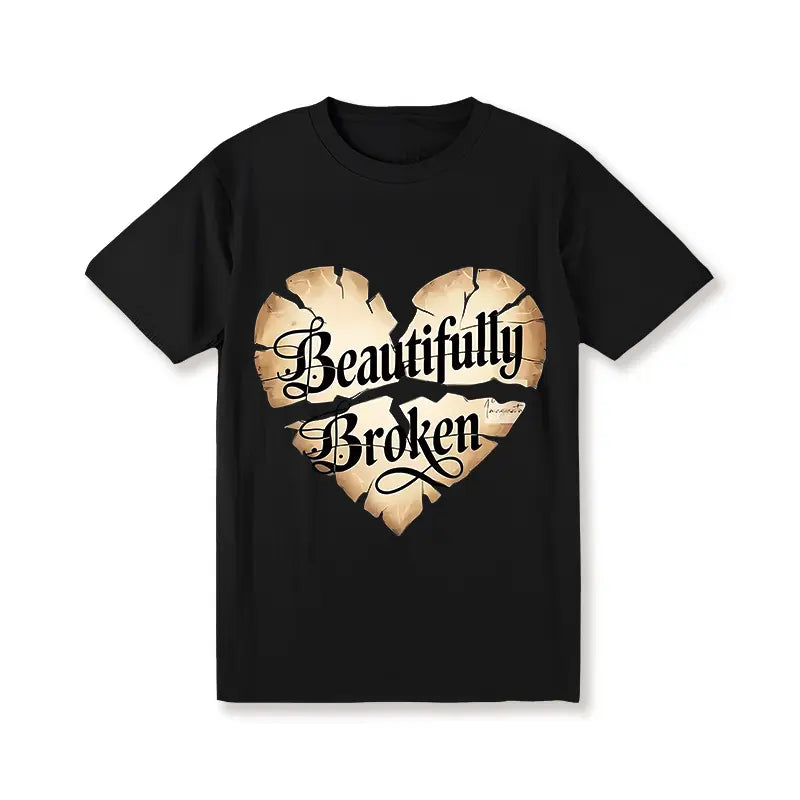 Beautifully Broken" Vintage Graphic Tee – Minimalist Urban Streetwear, Stylish & Funny Couples T-Shirt