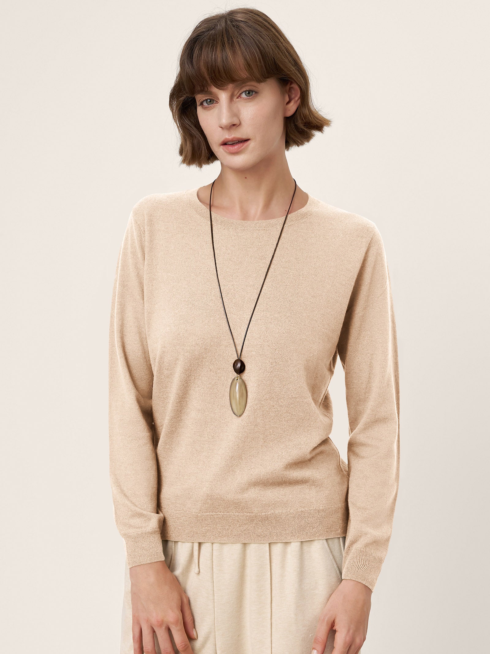 100% Extra-Fine Merino Wool Essential Crew Neck Knit Sweater BRIDGET