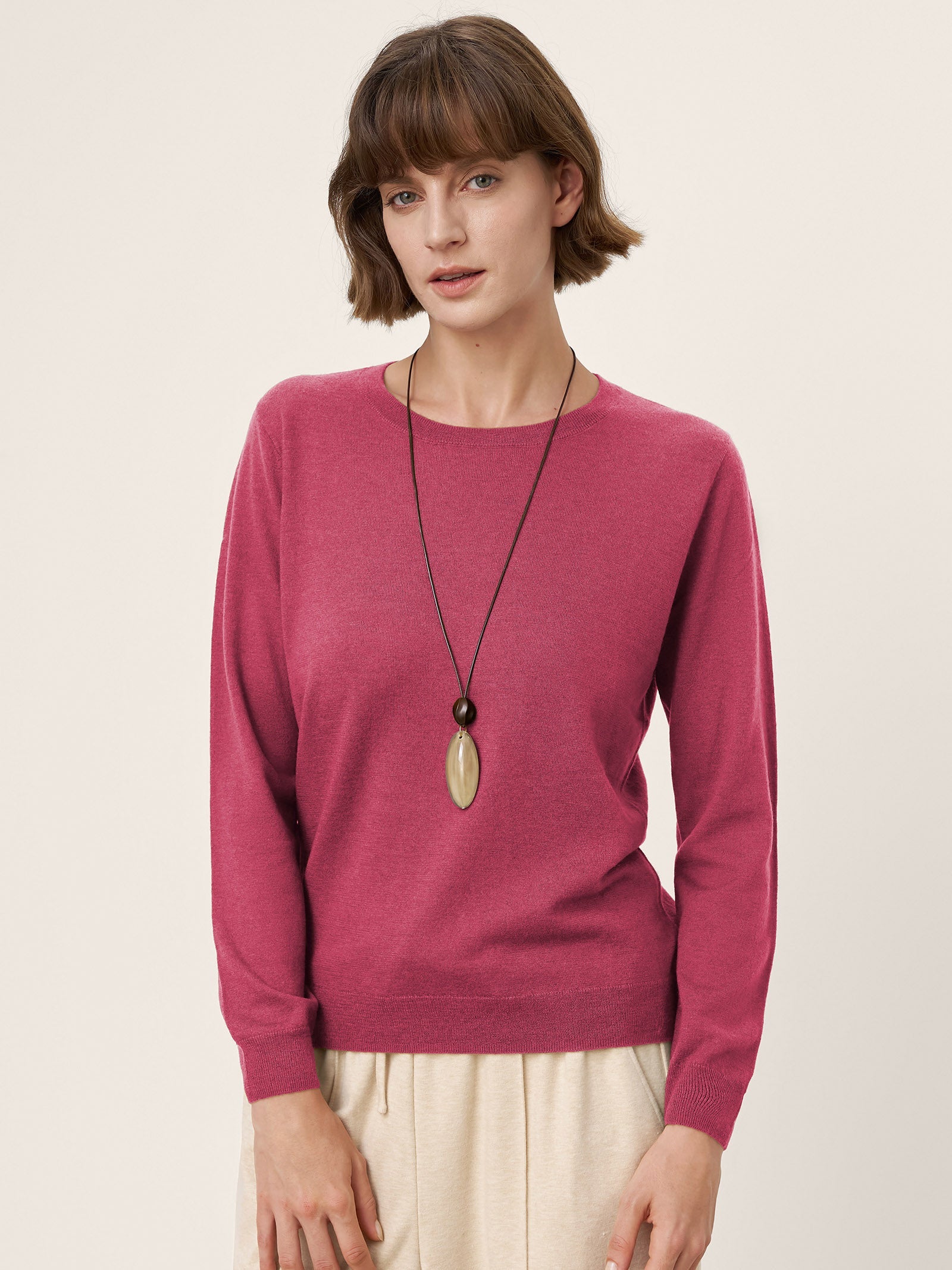 100% Extra-Fine Merino Wool Essential Crew Neck Knit Sweater BRIDGET