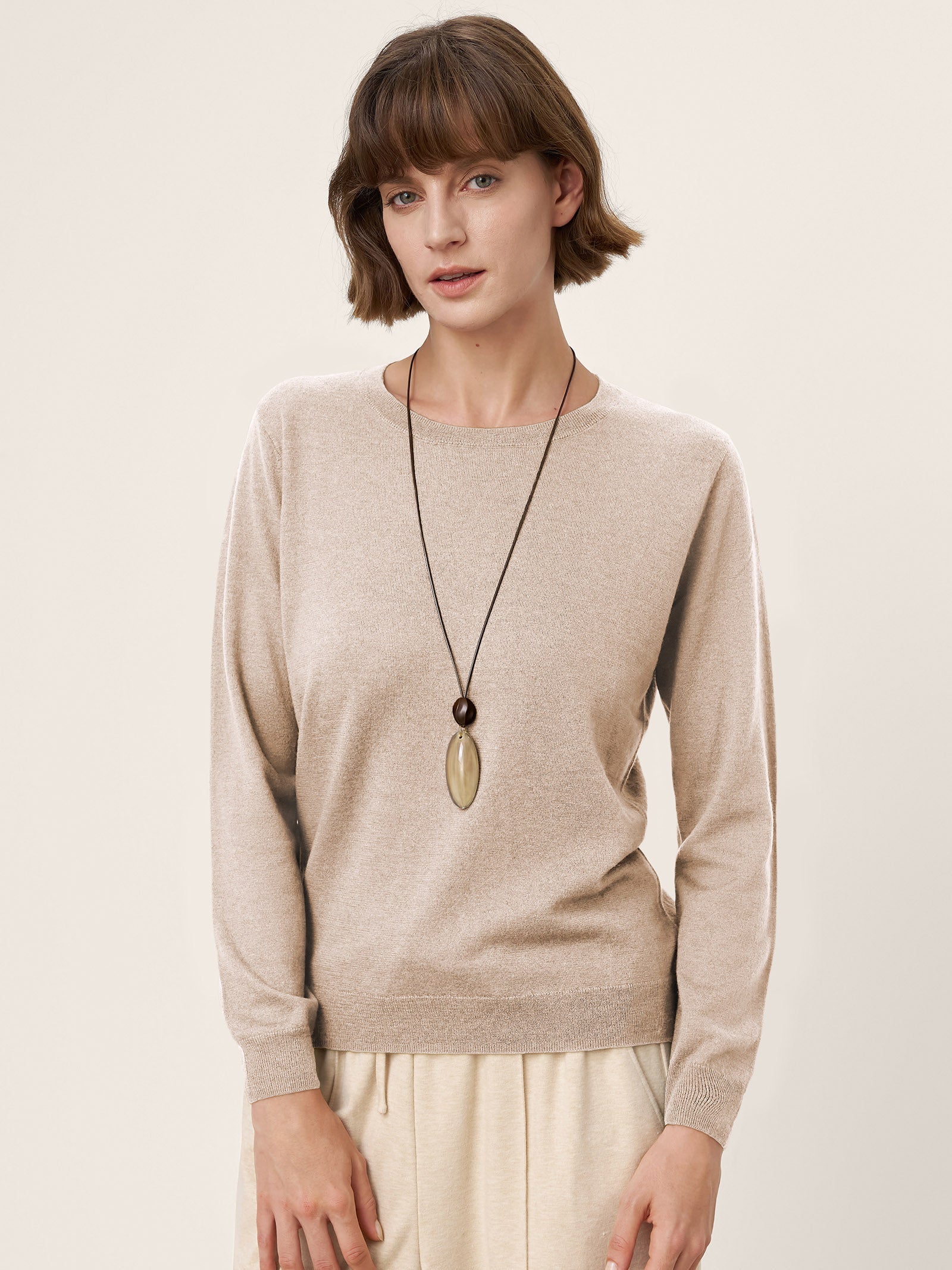 100% Extra-Fine Merino Wool Essential Crew Neck Knit Sweater BRIDGET