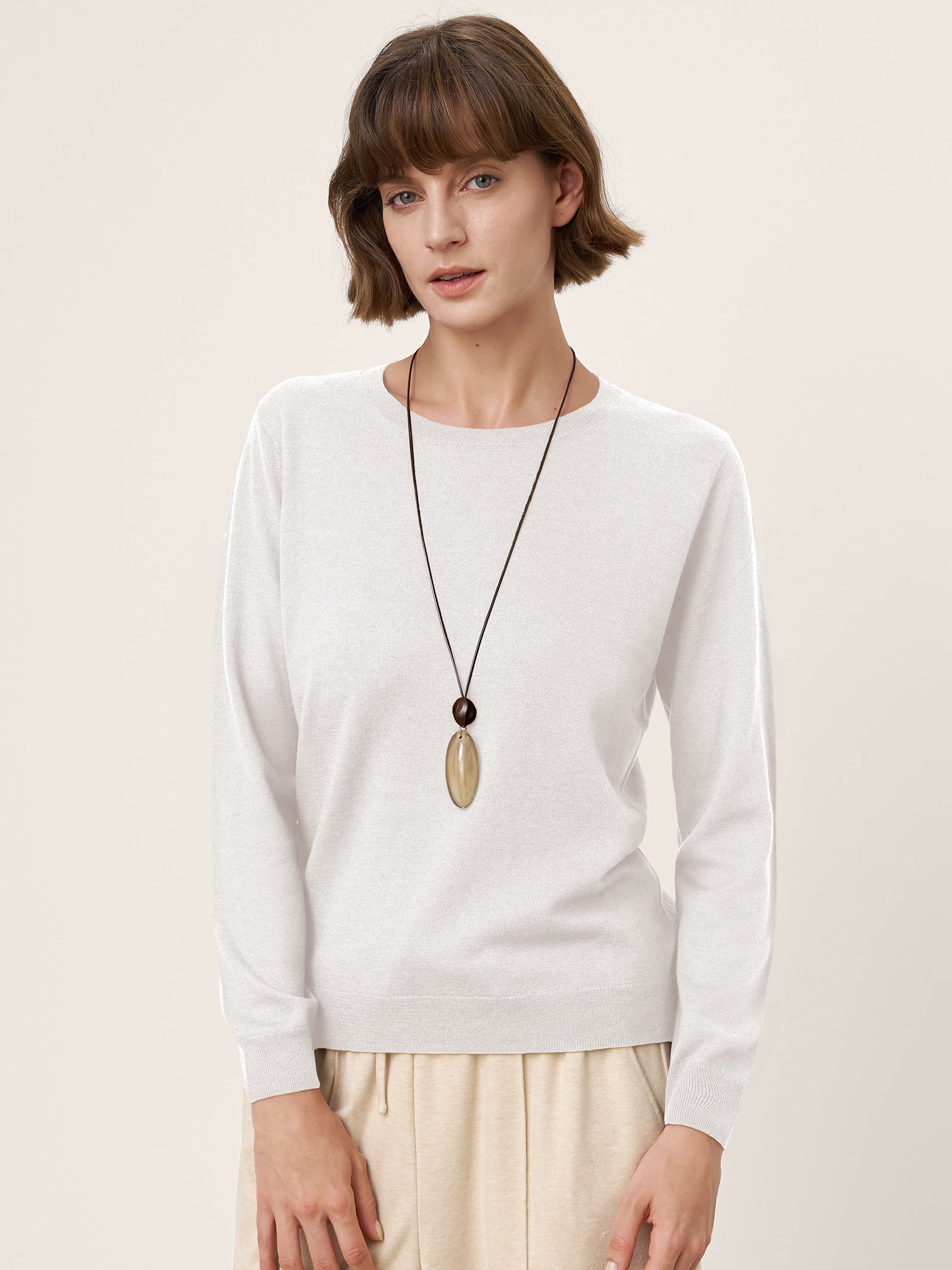 100% Extra-Fine Merino Wool Essential Crew Neck Knit Sweater BRIDGET