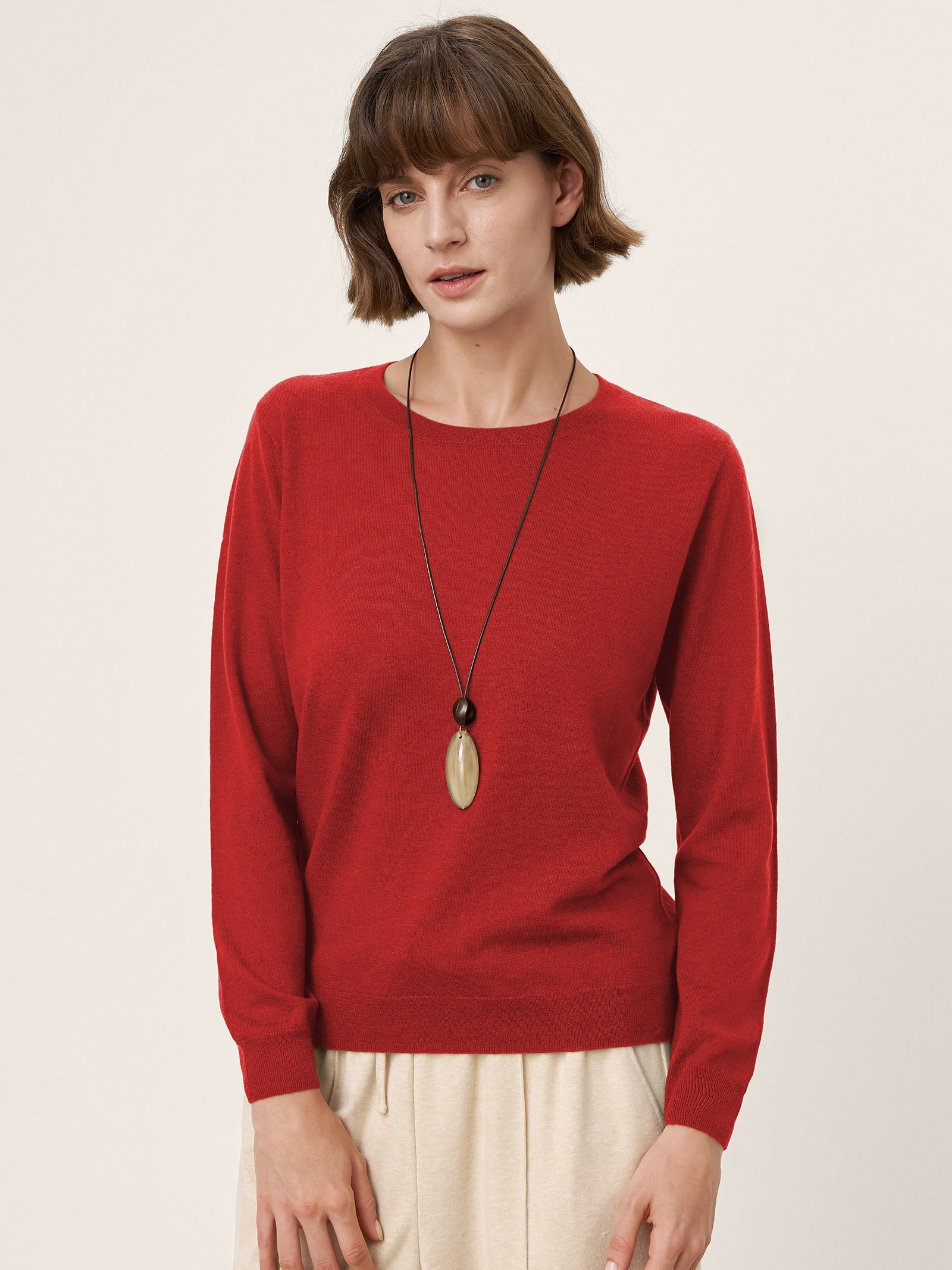 100% Extra-Fine Merino Wool Essential Crew Neck Knit Sweater BRIDGET