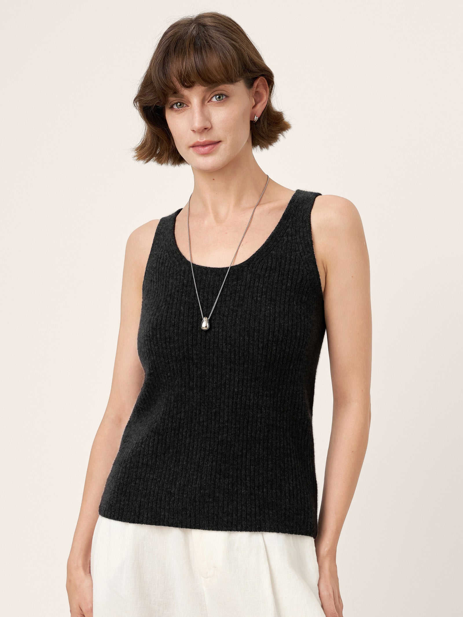 100% Mongolian Cashmere Versatile Crew Neck Tank Top VIVIANA