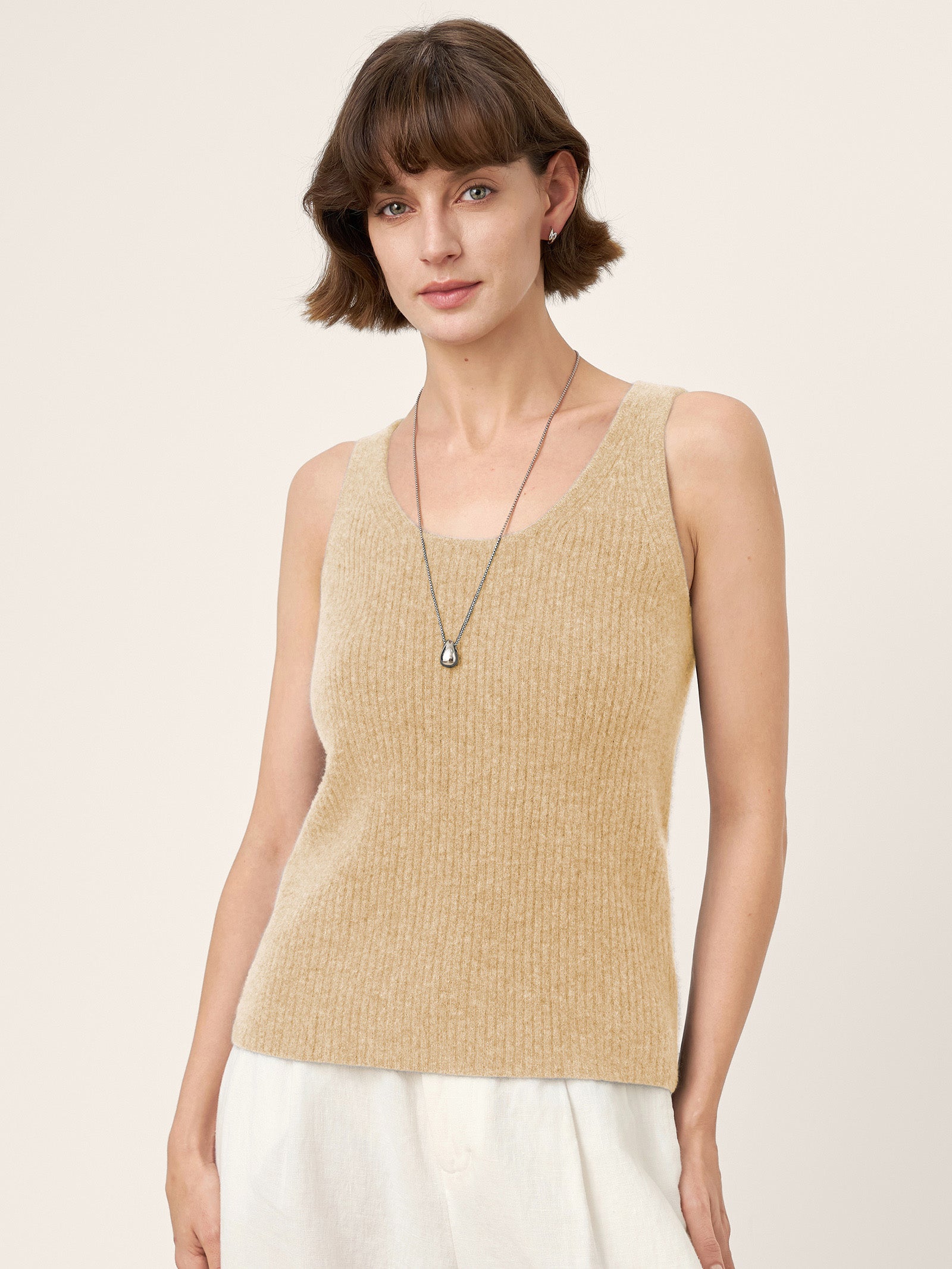100% Mongolian Cashmere Versatile Crew Neck Tank Top VIVIANA