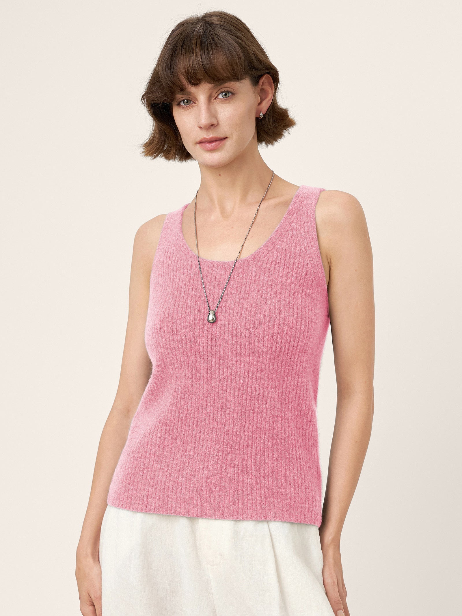 100% Mongolian Cashmere Versatile Crew Neck Tank Top VIVIANA