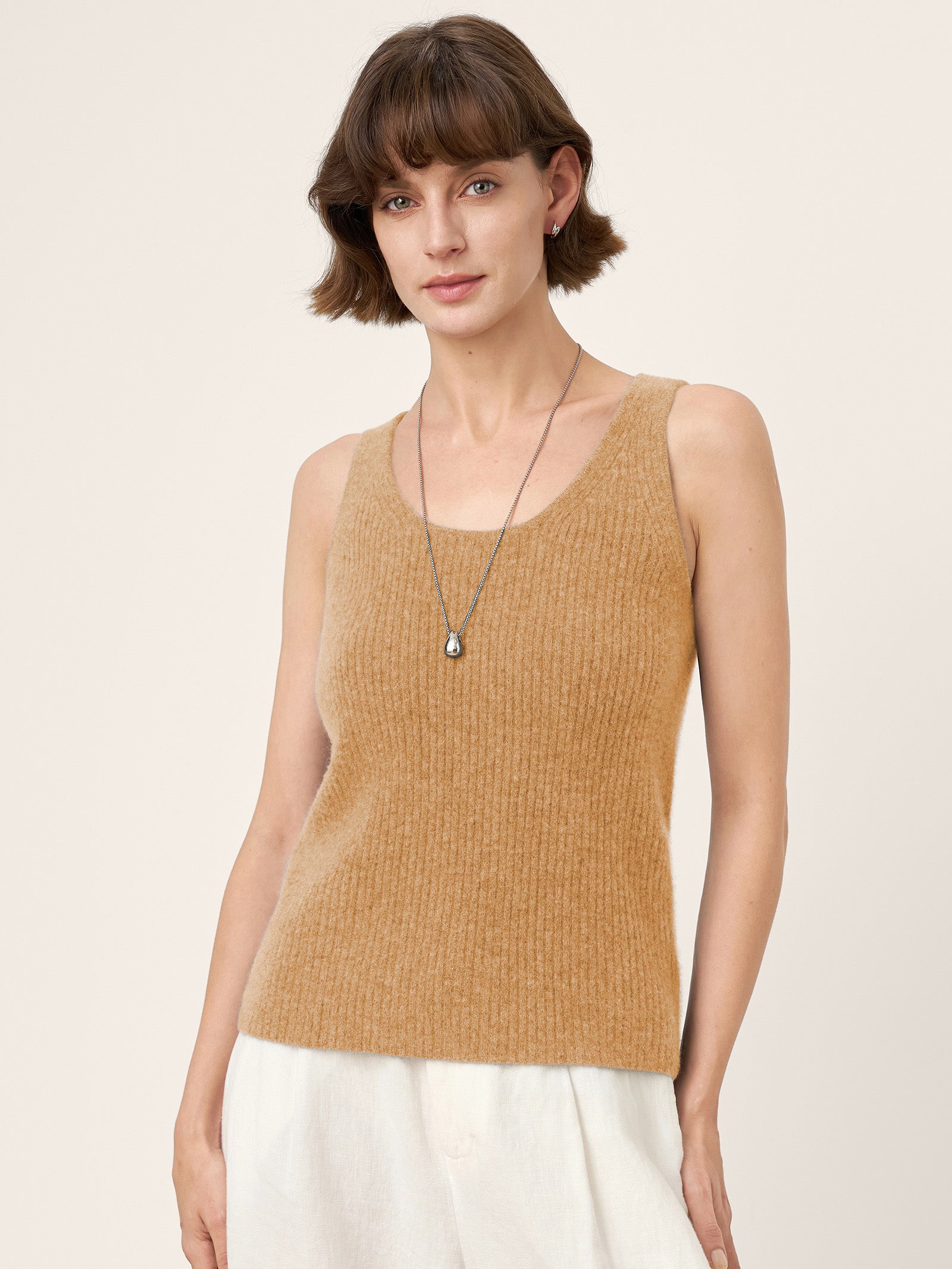 100% Mongolian Cashmere Versatile Crew Neck Tank Top VIVIANA