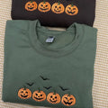 Embroidered Halloween Pumpkins Sweatshirt - Spooky Season Apparel with Bats