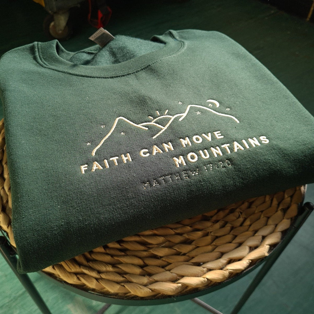 Faith Can Move Mountains Embroidered Sweatshirt, Christian Embroidered Hoodie, Christian Gift, Bible Verse Sweater, Gift for Her