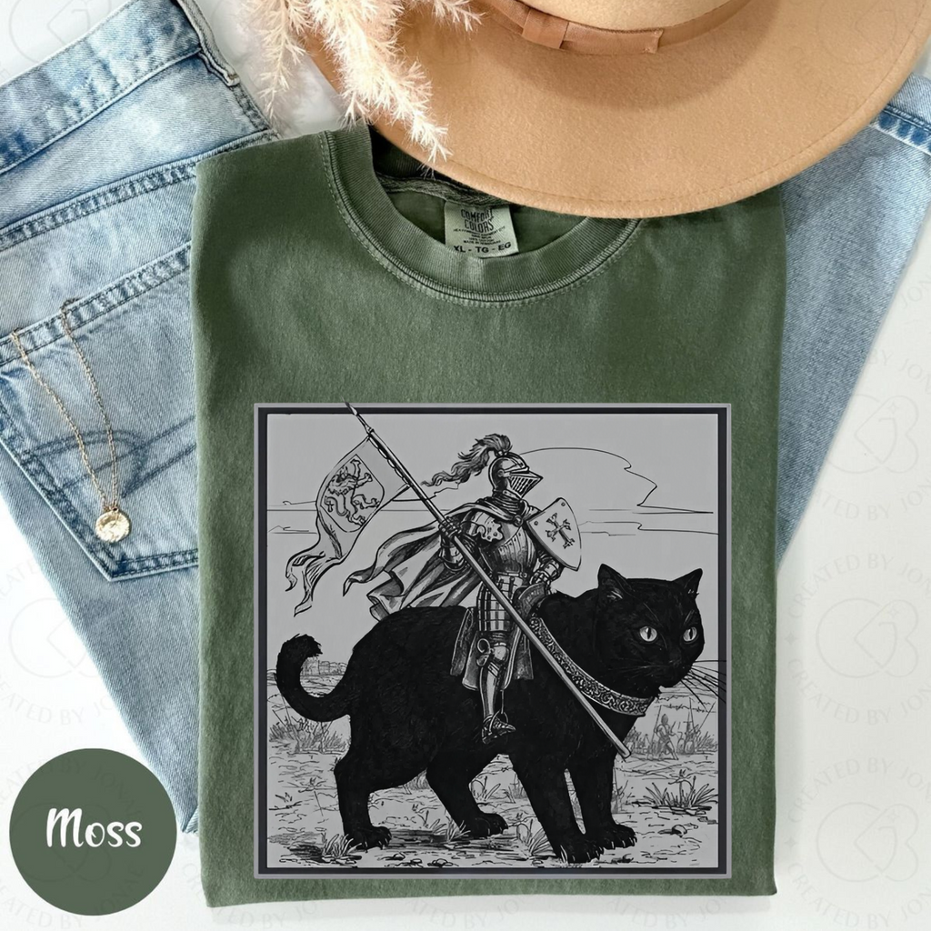 Funny Knight Cat Rider T-Shirt – Medieval Fantasy Ren Faire Tee