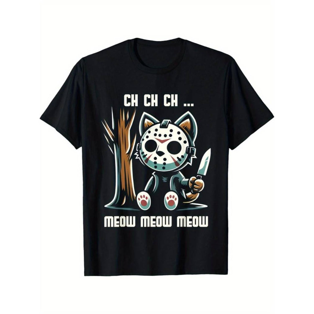 Funny Vintage Cat Horror Movie T-Shirt – Retro Graphic Cotton Tee, Casual Summer Crew Neck Top
