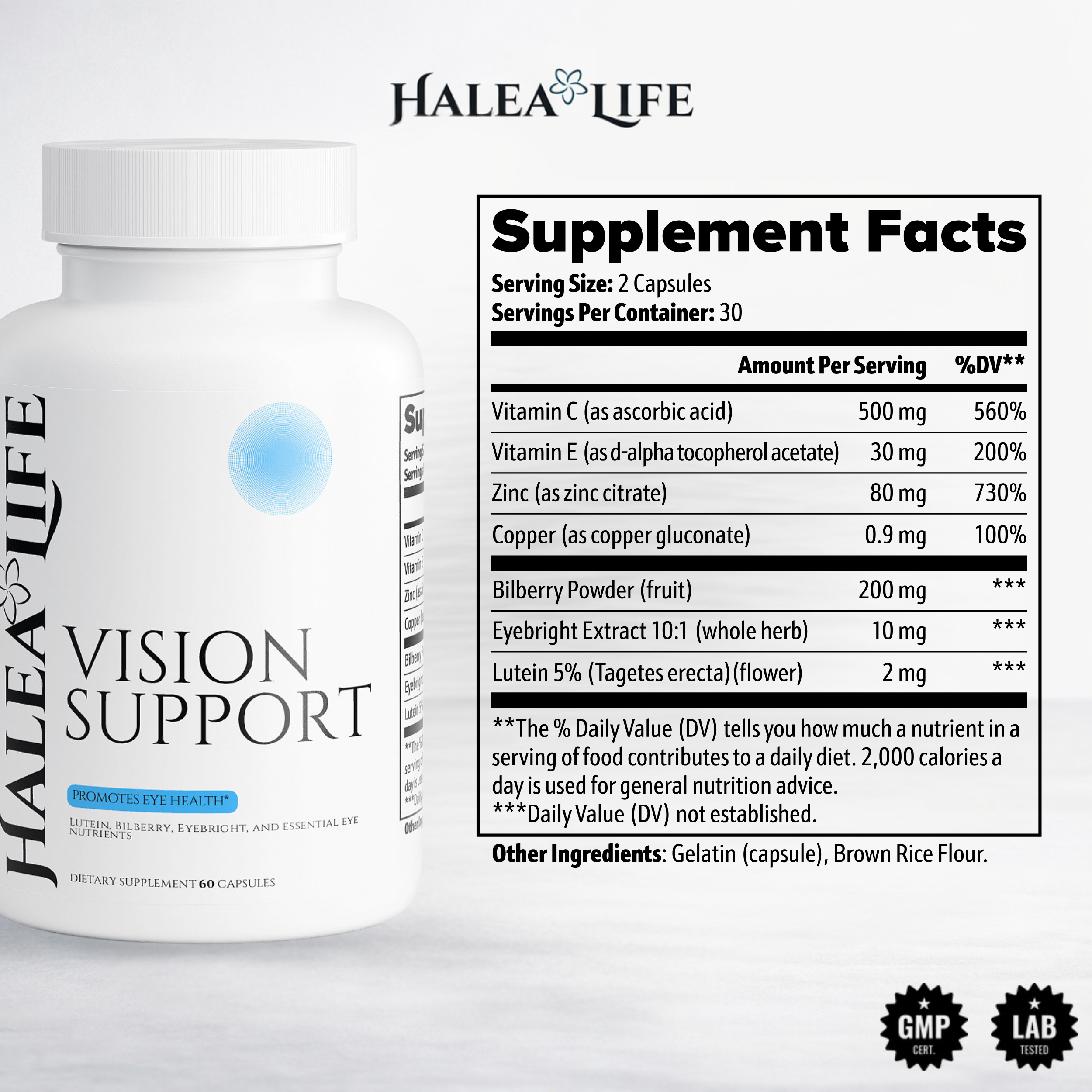 Vision Health Formula - Lutein, Bilberry & Eyebright - 60 Capsules