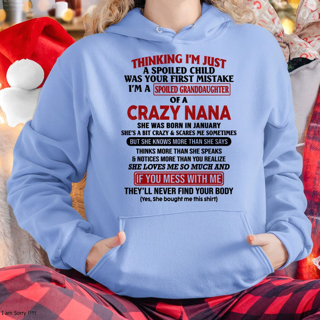 SPOILED GRANDDAUGHTER OF A CRAZY NANA T-SHIRT January Edition - From grandma to granddaughter - NGHL01 (SKU07-129-01)