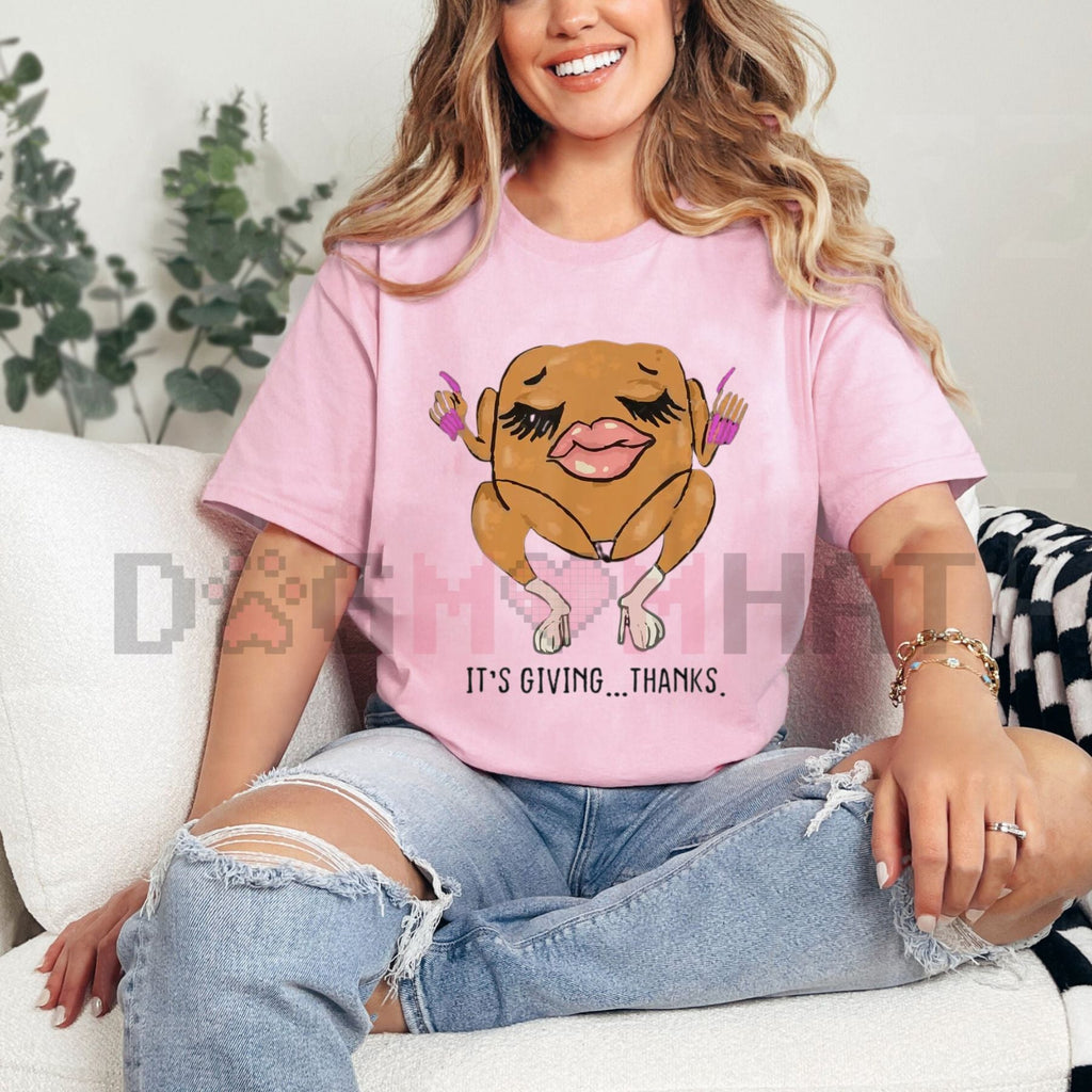 "It’s Giving Thanks" Thanksgiving Vibe Check T-Shirt – Viral Slang Modern Internet Humor Tee