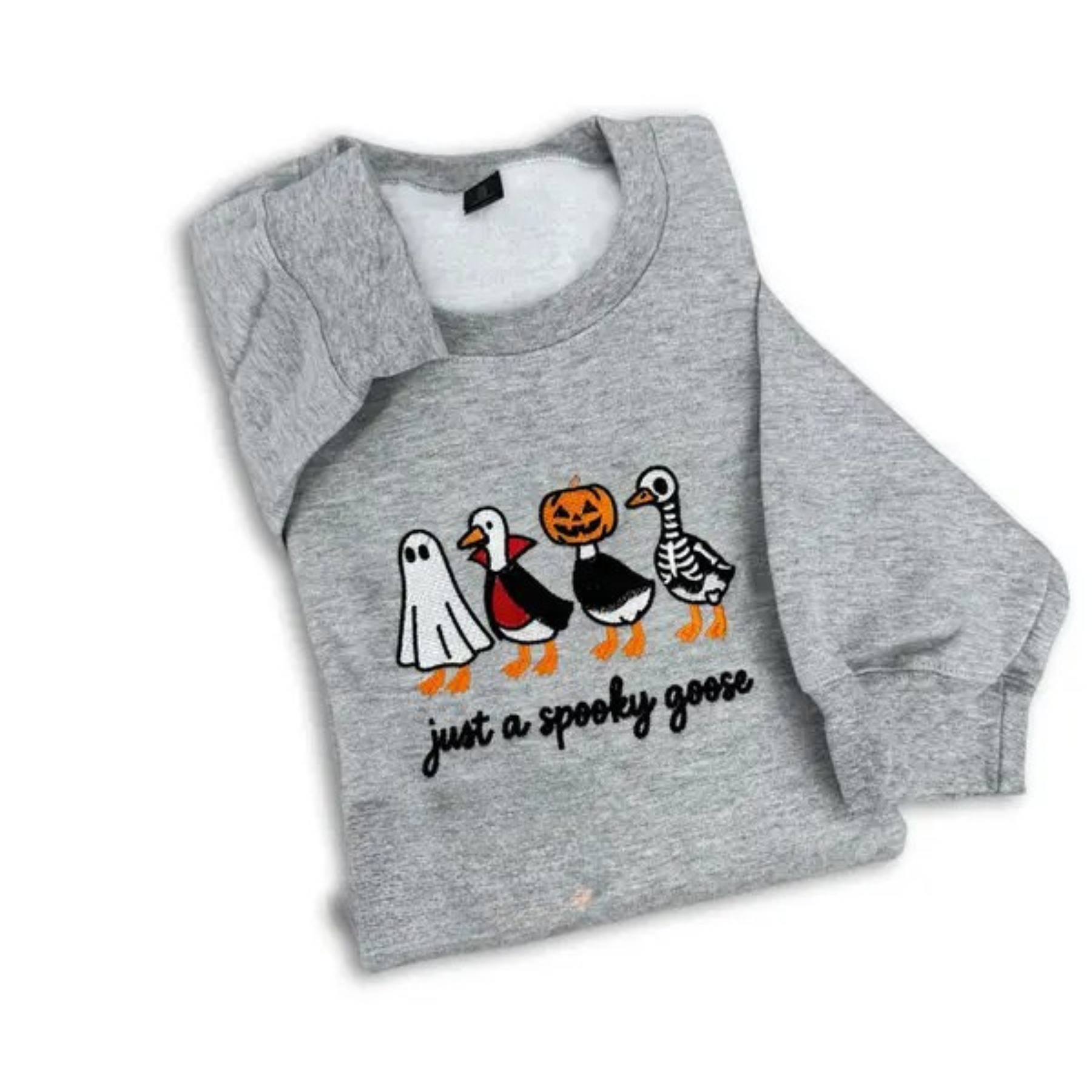 Just a Spooky Goose Embroidered Sweatshirt – Funny Halloween Crewneck for Cozy Fall Vibes