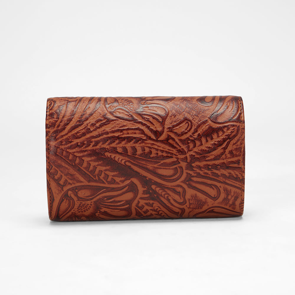 Loyal West CANYON JEWELERY CASE IN HAND FINISHED EMBOSSED LEATHER - BROWN