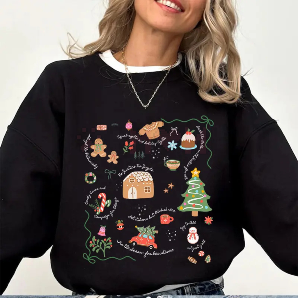 Liberal Values Doodle Christmas Sweatshirt – Unisex Political Protest Holiday Crewneck