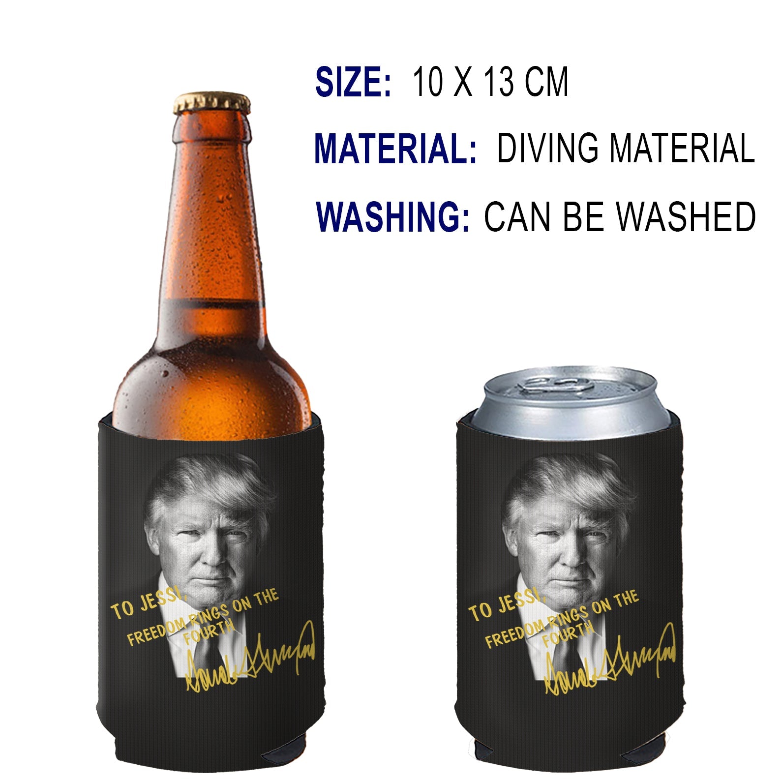 Personalized Donald Trump Autographed Can Cooler | Donald Trump Homage Can Holder |  Black Can Sleeve For Drinks 682433 - GOP