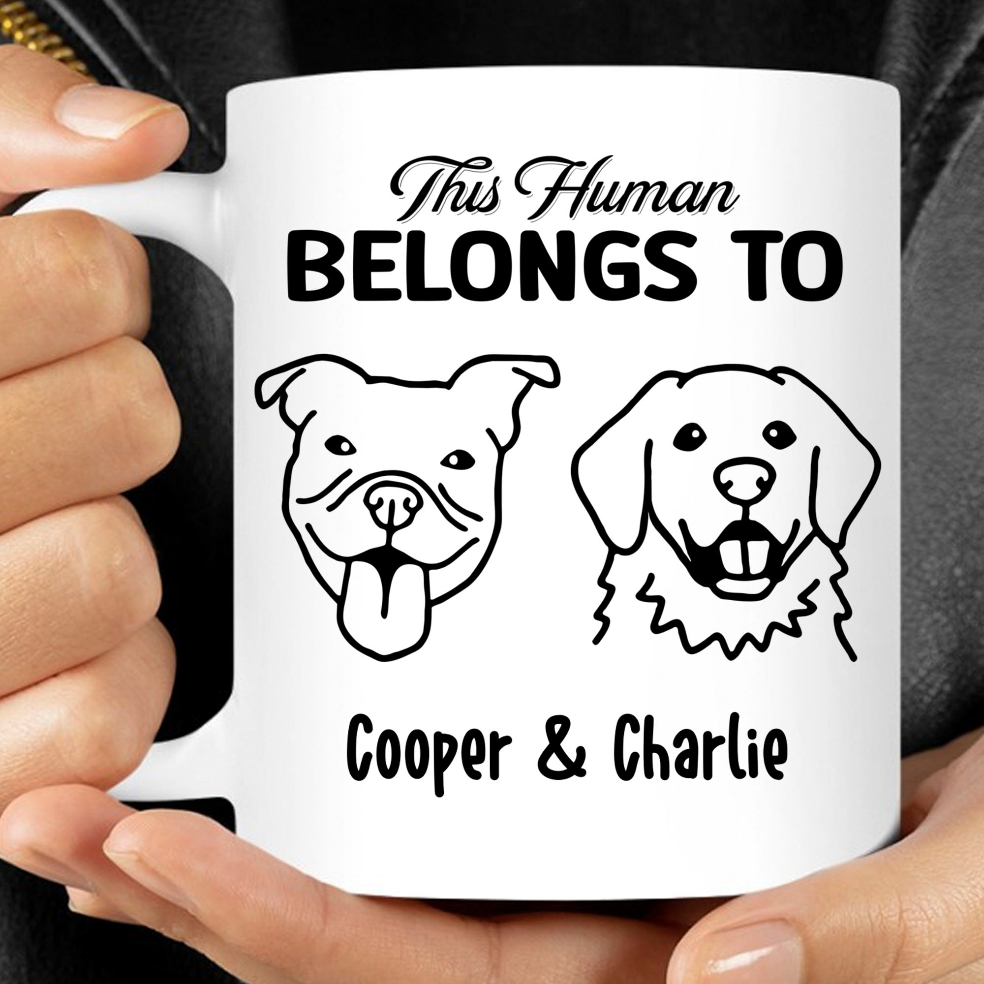Human Belongs To Dog Cat Personalized Custom Photo Dog Cat Mug T784