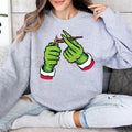 Mary Jane Grinchmas Christmas Cannabis Crewneck – Womenswear Hand Christmas Weed Shirt, Merry Weedmas Cotton Sweater