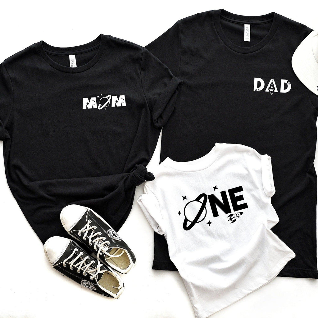 Mom Space Themed & Dad Space Themed Birthday party T-shirt (corner)
