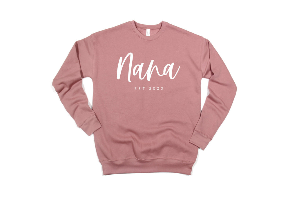 Nana Grandma Est 2022 Est 2023 Drop Shoulder Sponge Fleece Crewneck Sweatshirt