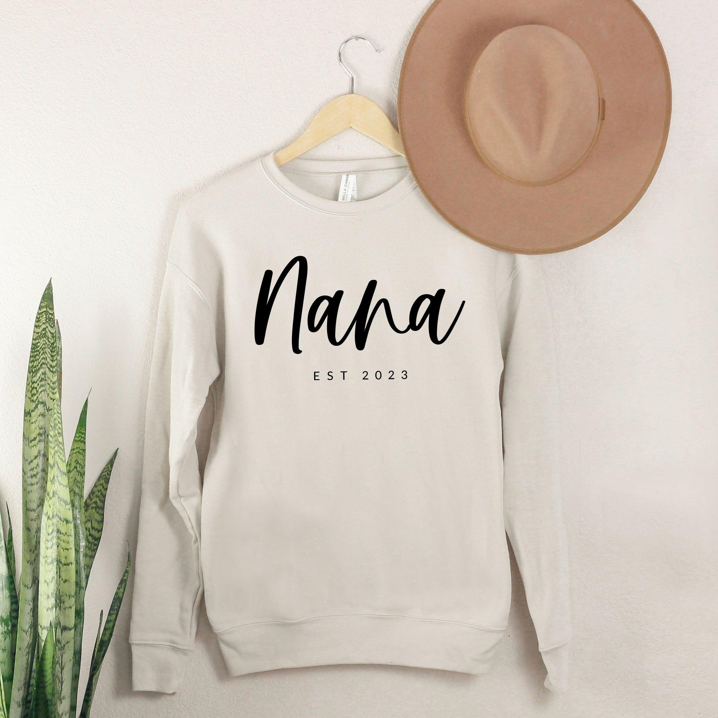 Nana Grandma Est 2022 Est 2023 Drop Shoulder Sponge Fleece Crewneck Sweatshirt