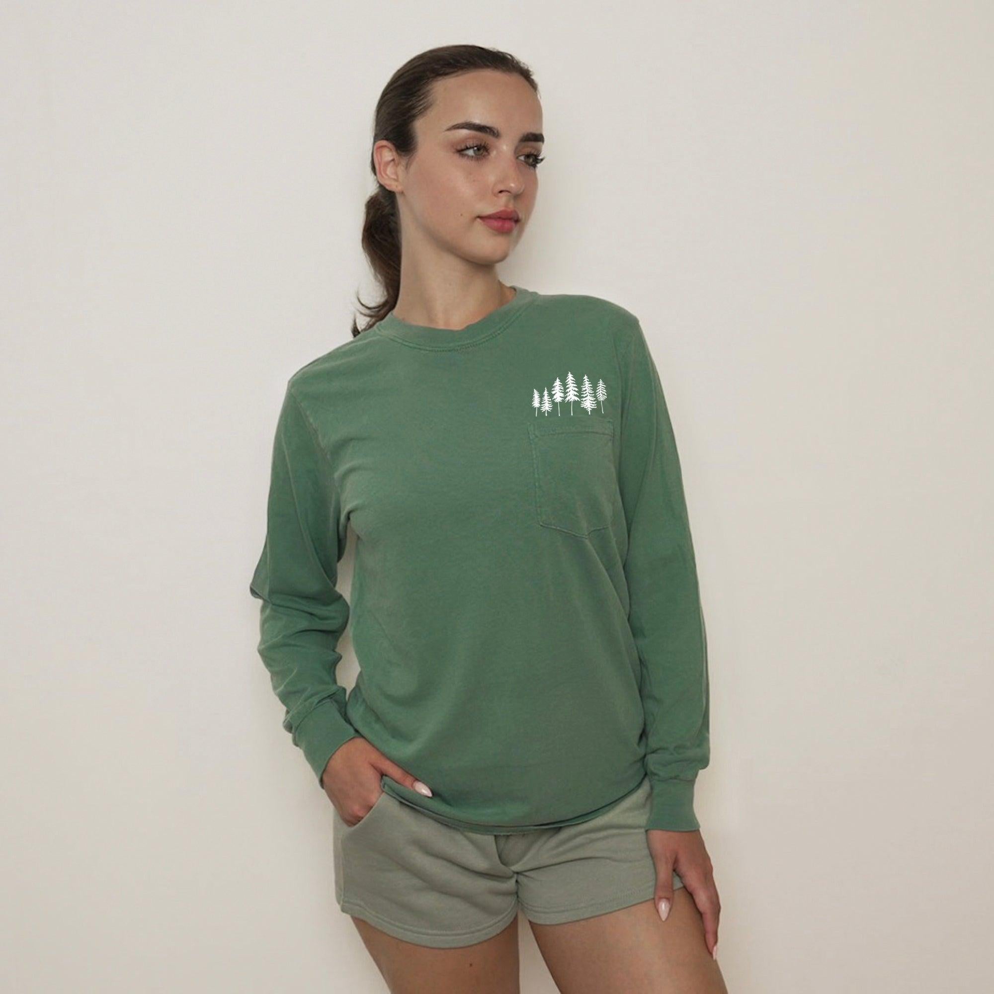 Nature Mountain Tree Pocket Comfort Colors Long Sleeve Shirt