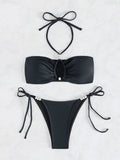 Bikini Halter Lace up Pearl Sexy Split Bikini Swimsuit Women