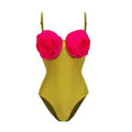 French One Piece Solid Color Women Swimsuit Solid Color Sexy Floral Short Skirt Swimsuit Women Bikini